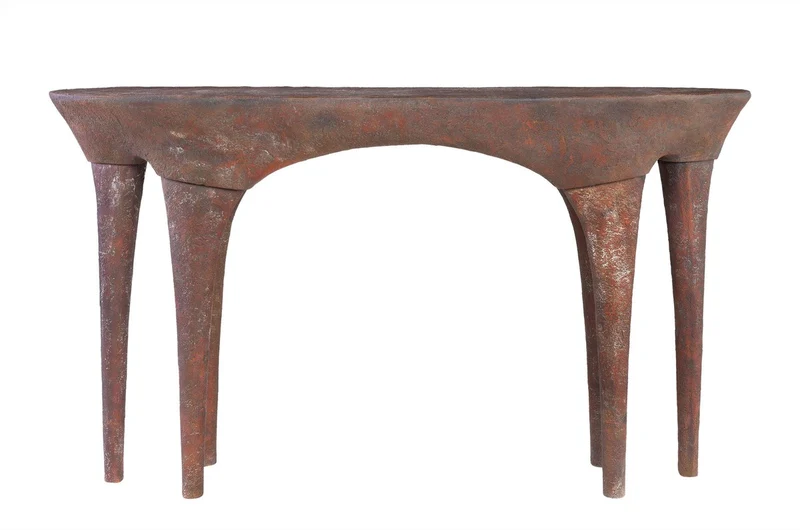 Casa Padrino Luxus Konsole Kupferfarben 140 x 42 x H. 82 cm - Skulpturaler Konsolentisch in Alt-Kupfer Optik - Luxus Möbel