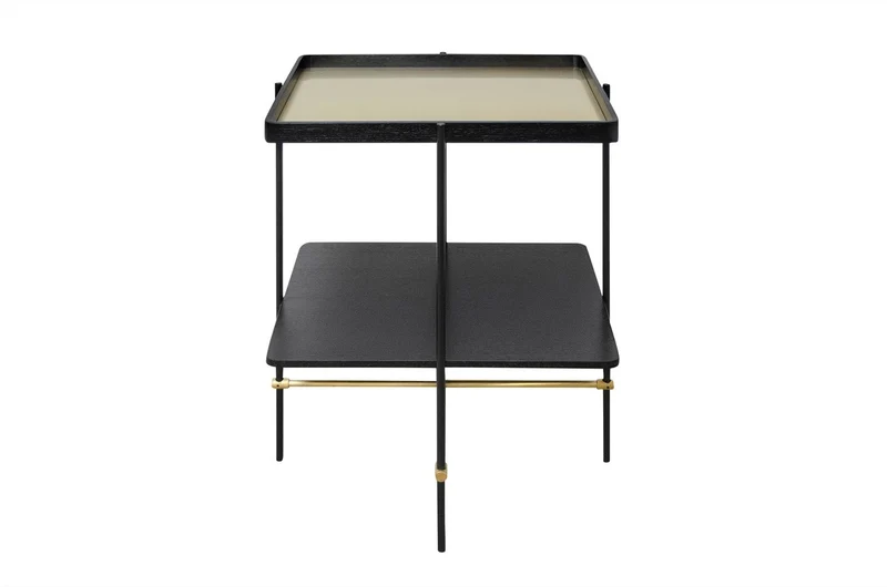 Casa Padrino Luxus Beistelltisch Gold / Schwarz 60 x 50 x H. 80 cm - Hoher rechteckiger Beistelltisch mit gebürstetem Edelstahlgestell und schwarzen Eichenfurnier Flächen - Luxus Möbel