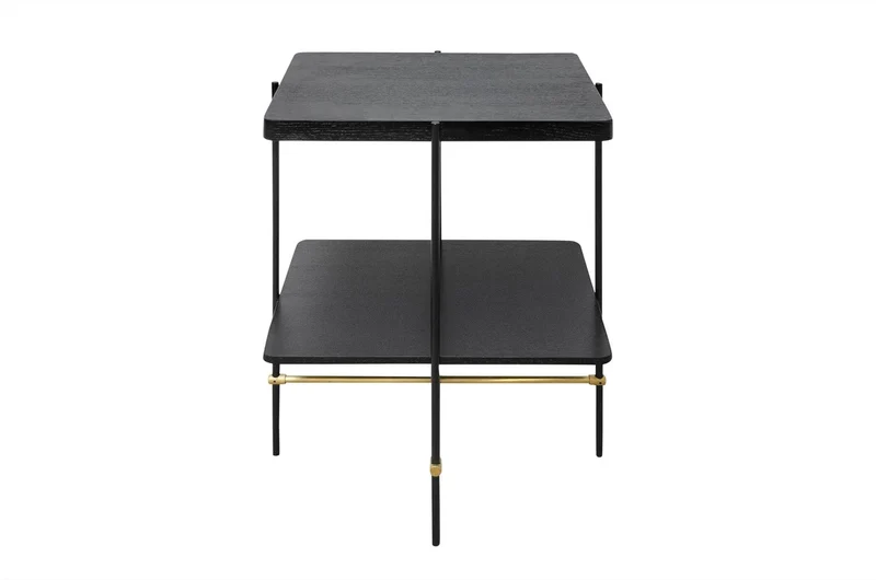Casa Padrino Luxus Beistelltisch Gold / Schwarz 60 x 50 x H. 80 cm - Hoher rechteckiger Beistelltisch mit gebürstetem Edelstahlgestell und schwarzen Eichenfurnier Flächen - Luxus Möbel