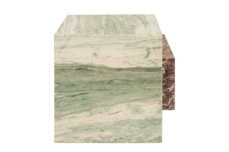 Casa Padrino Luxus Marmor Beistelltisch Grün / Rosa 45 x 45 x H. 41 cm - Niedriger blockförmiger Beistelltisch aus hochwertigem Indian Green Onyx und Rosalia Pink Marmor - Luxus Möbel