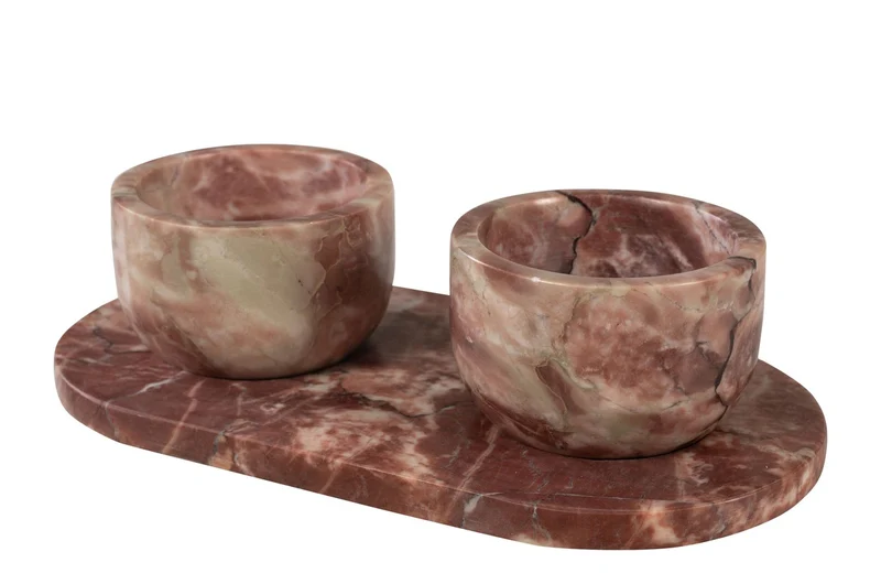 Casa Padrino Luxus Marmor Schalen Set Rosa 23 x 12 x H. 6,5 cm - 2 Schälchen mit Tablett aus hochwertigem Rosalia Pink Marmor - Luxus Deko Accessoires