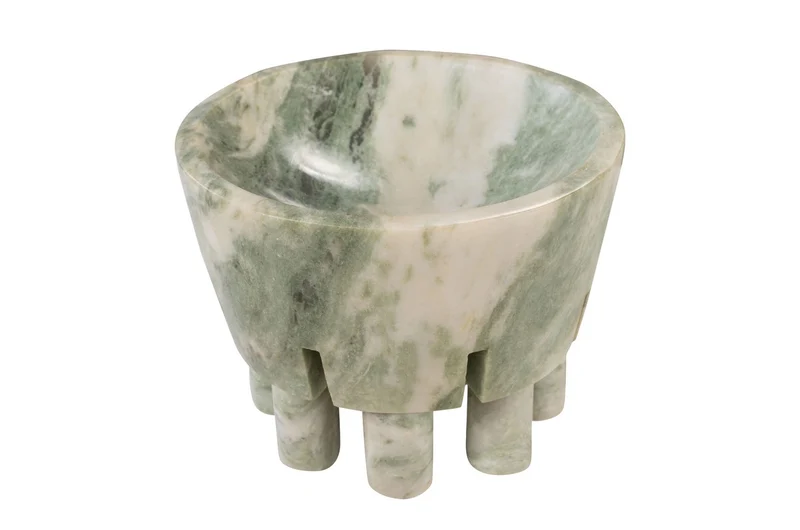 Casa Padrino Luxus Marmor Schale Grün 20 x 20 x H. 15,5 cm - Schale auf säulenförmigem Fuß aus hochwertigem Indian Green Onyx - Luxus Deko Accessoires