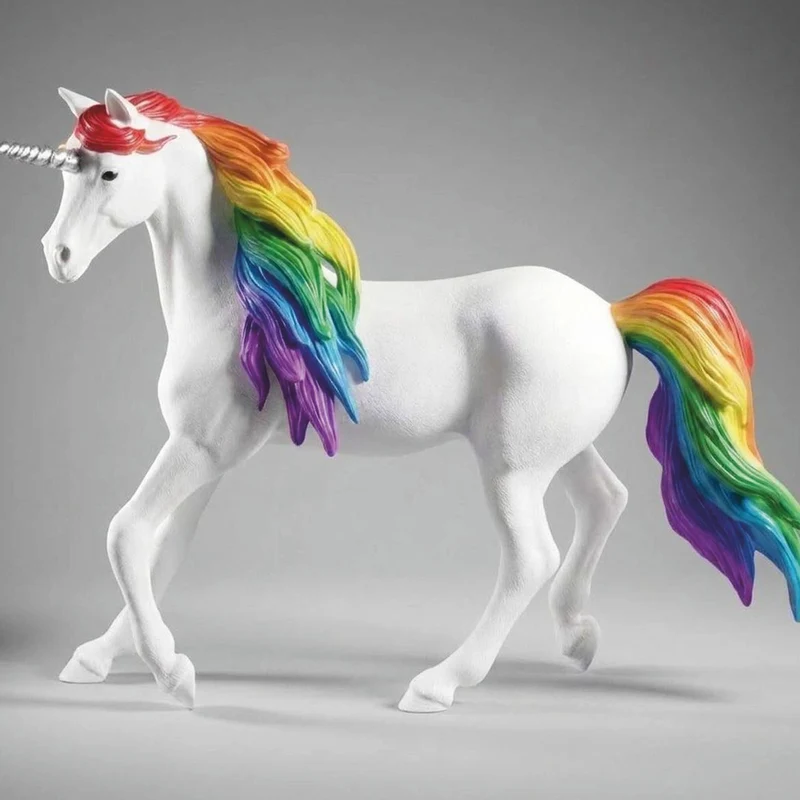 Casa Padrino XXL Deko Skulptur Einhorn Pferd Weiß / Bunt / Silber H. 190 cm - Lebensgroße Deko Figur - XXL Tierfigur - Garten Skulptur