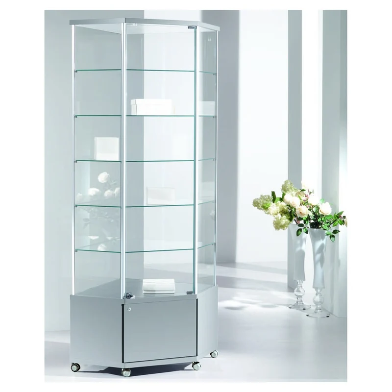 Casa Padrino Luxus Eck-Ladenvitrine 73 x 73 cm H. 220 cm mit Unterschrank - Ladeneinrichtung - Boutique Möbel - Made in Italy