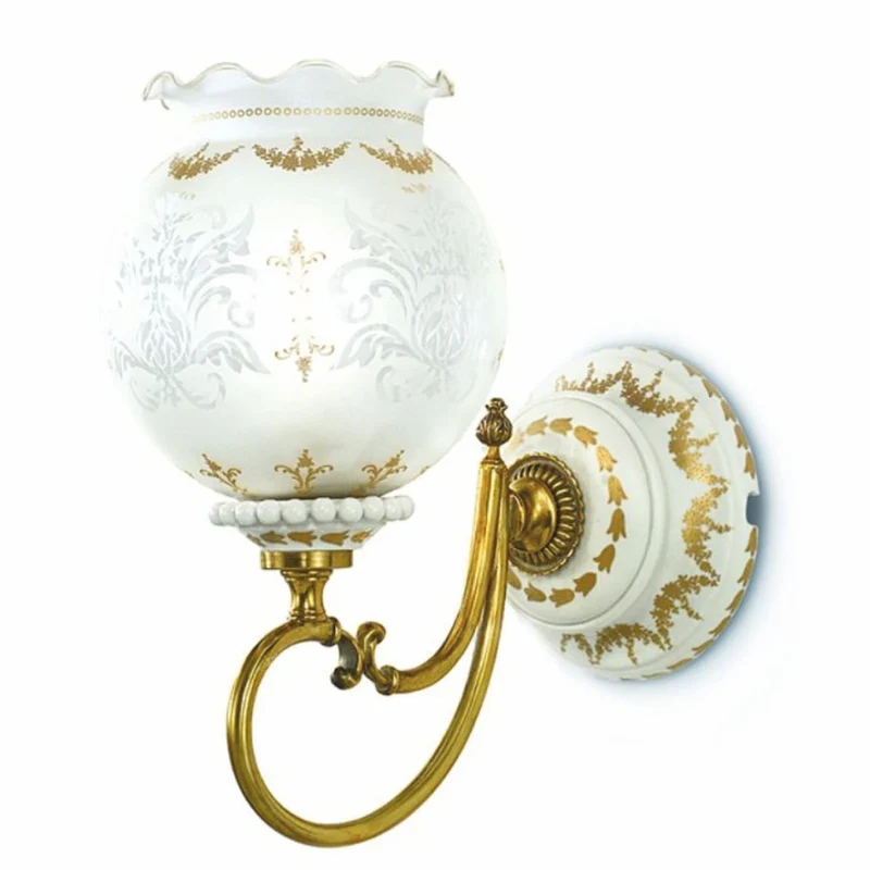 Casa Padrino Luxus Barock Wandleuchte Weiß / Gold / Messing H. 32 cm - Made in Italy