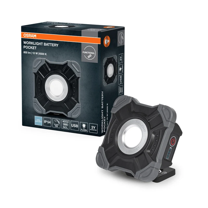 OSRAM LAMPADE DA LAVORO VALUE BATTERY, USB, Faretto da cantiere 10W, 800lm, 6500K