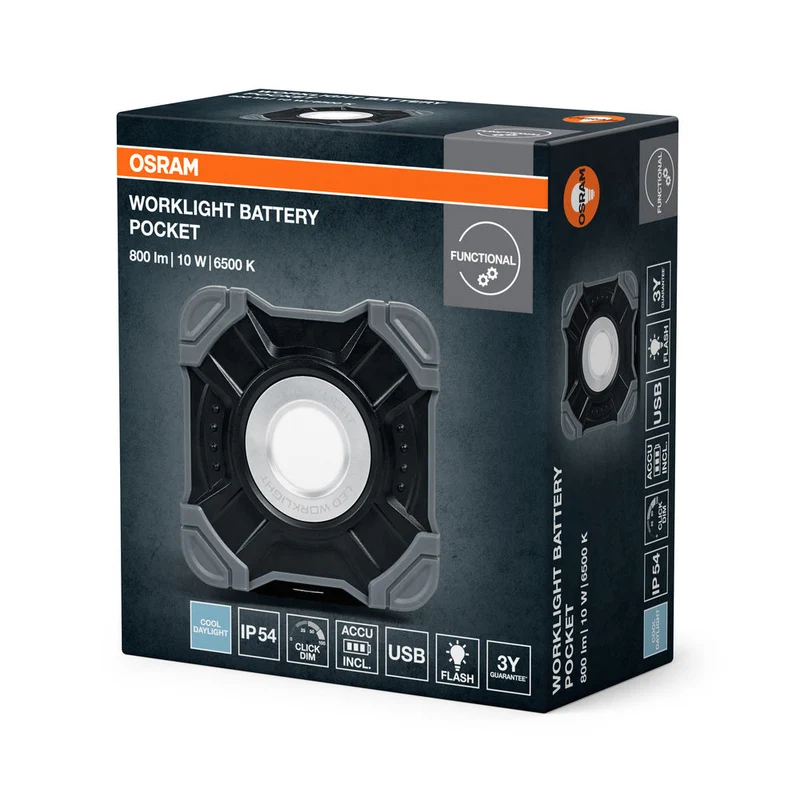 OSRAM LAMPADE DA LAVORO VALUE BATTERY, USB, Faretto da cantiere 10W, 800lm, 6500K