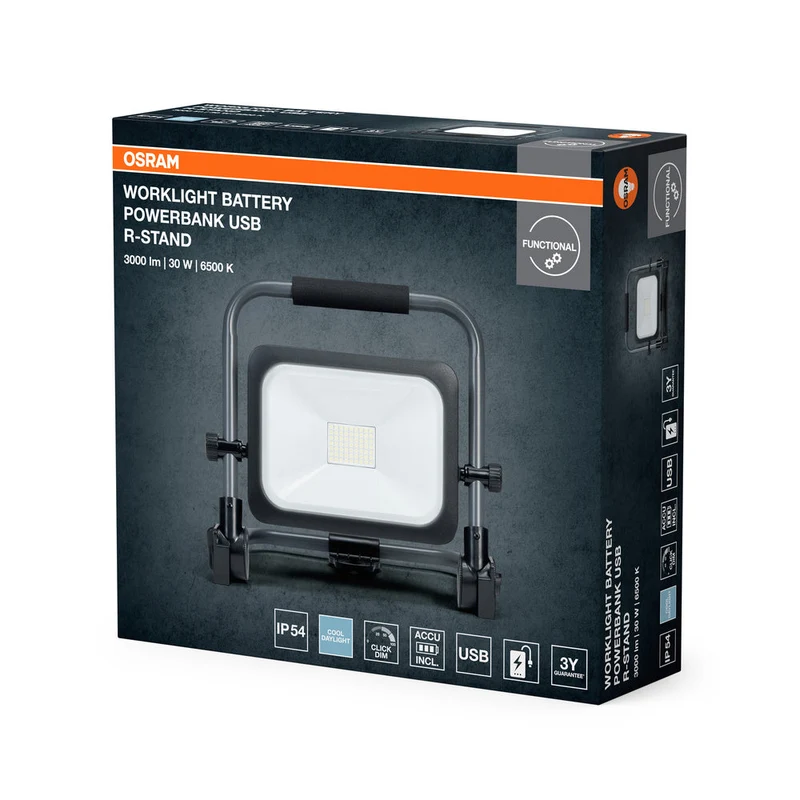 OSRAM LAMPADE DA LAVORO VALORE BATTERIA, USB, FARETTO 30W 865, 3000 lm, 6500 K