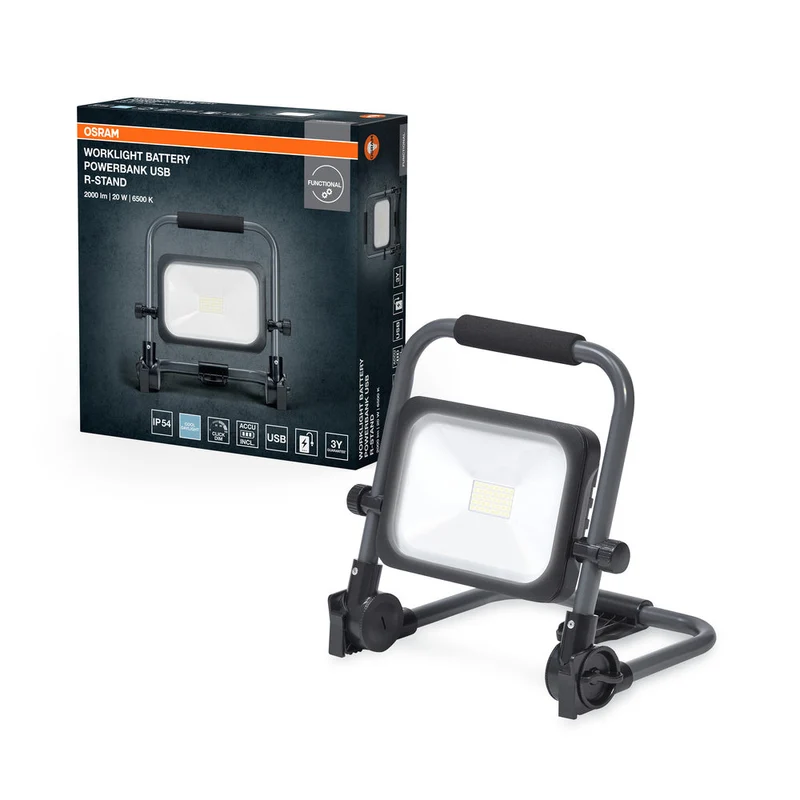 OSRAM LAMPADE DA LAVORO VALUE BATTERY, USB, Faretto da cantiere 20W, 2000lm, 6500K