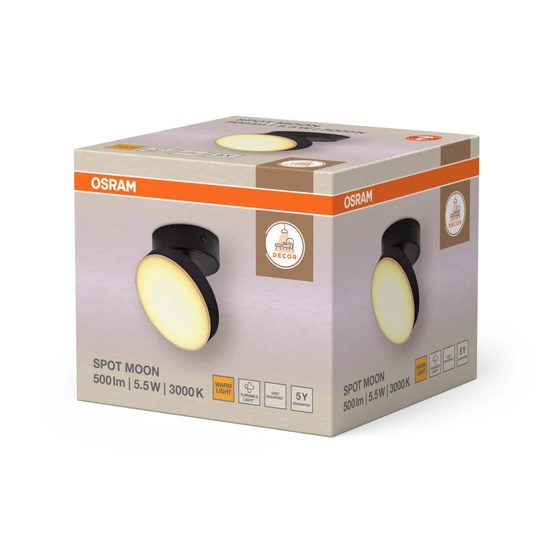 OSRAM DECOR Spot Moon lampada da soffitto nera, 1 spot, 5.5W