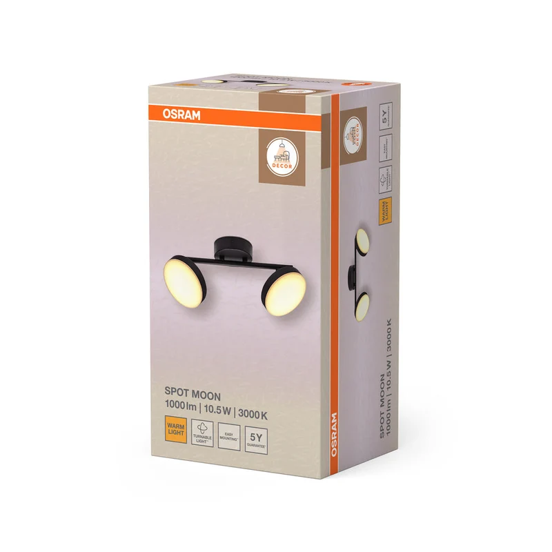 OSRAM DECOR Spot Moon lampada da soffitto nera, 2 faretti, 10.5W