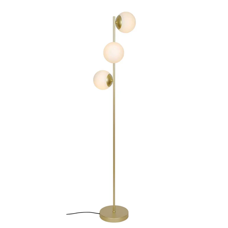 Lilly - Lampadaire à trois globes opalins en acier et verre, style Art déco