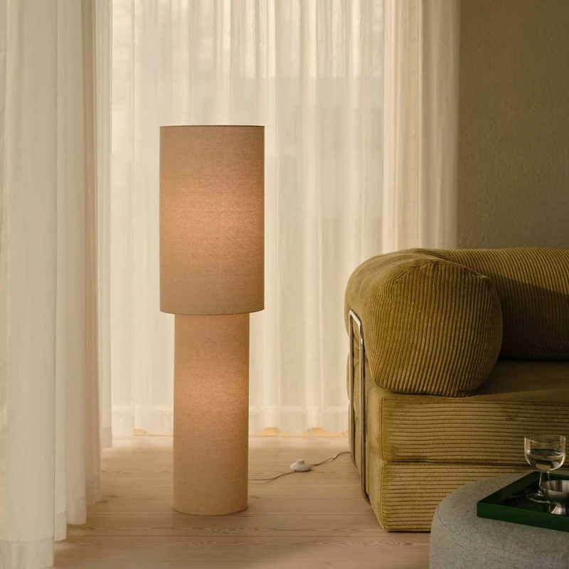 Izara - Lampadaire colonne textile en tissu, style japandi