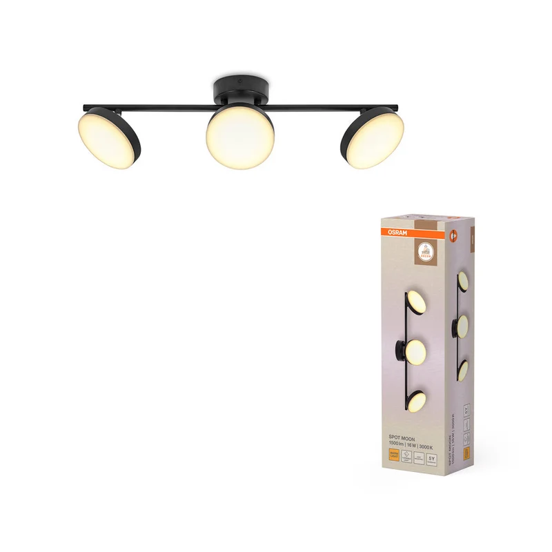 OSRAM DECOR Spot Moon lampada da soffitto nera, 3 faretti, 16W