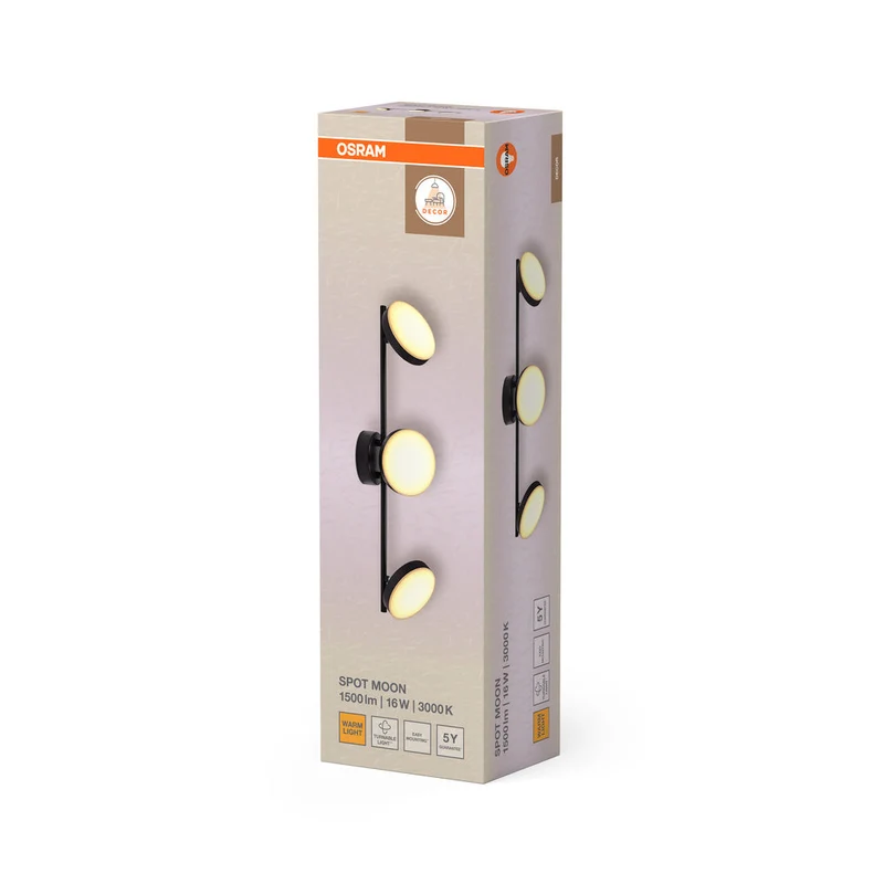 OSRAM DECOR Spot Moon lampada da soffitto nera, 3 faretti, 16W