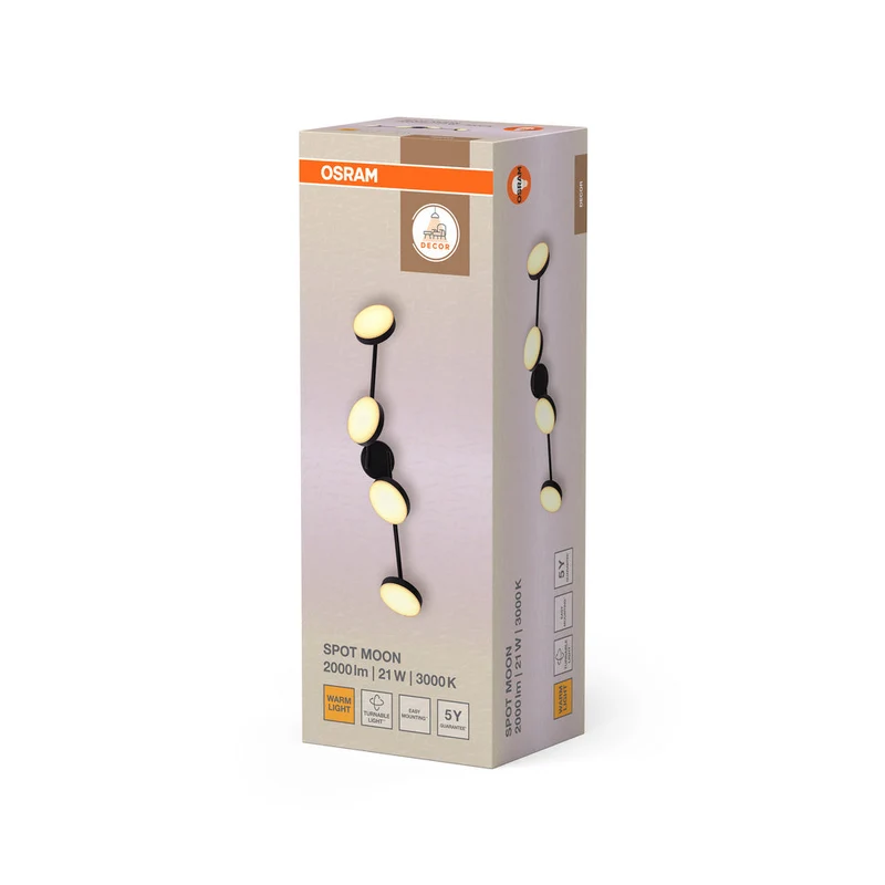 OSRAM DECOR Spot Moon lampada da soffitto nera, 4 faretti, 21W