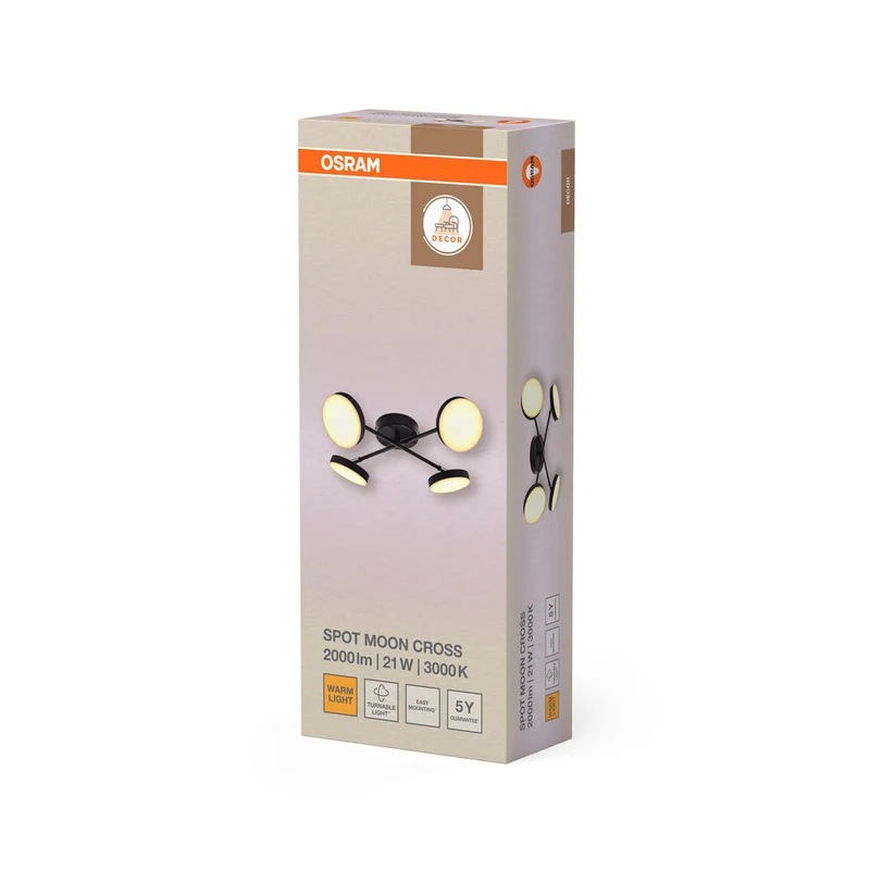 OSRAM DECOR Spot Moon lampada da soffitto nera, 4 faretti Cross, 21W