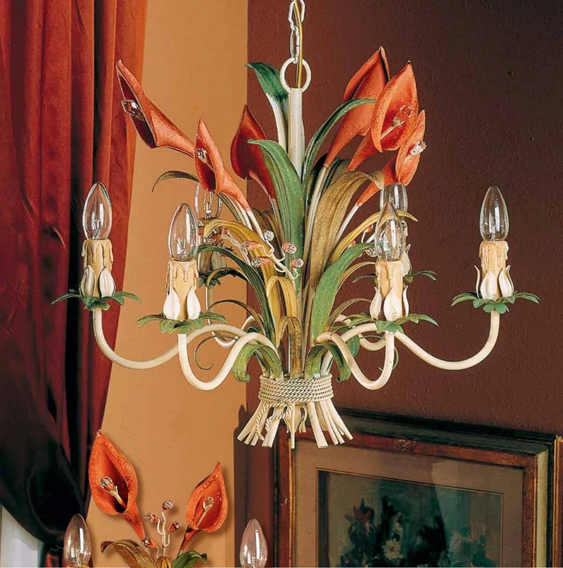 Casa Padrino Barock Kronleuchter Pastell Ø 60 x H. 45 cm 6-flammig - Handgefertigte Leuchte aus Italien - Barock Leuchten