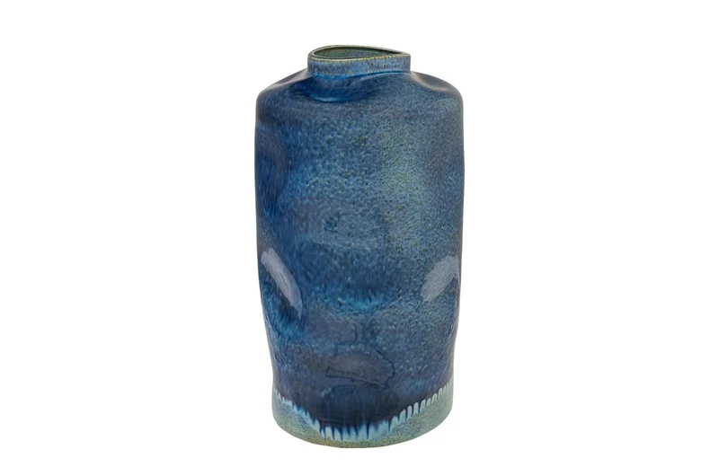 Casa Padrino Luxus Vase Blau Ø 23,5 x H. 41,5 cm - Hohe runde Vase aus feinem Porzellan in kräftigem Blau - Luxus Deko Accessoires