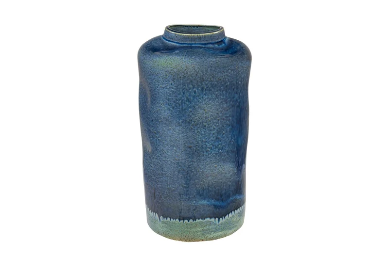 Casa Padrino Luxus Vase Blau Ø 23,5 x H. 41,5 cm - Hohe runde Vase aus feinem Porzellan in kräftigem Blau - Luxus Deko Accessoires