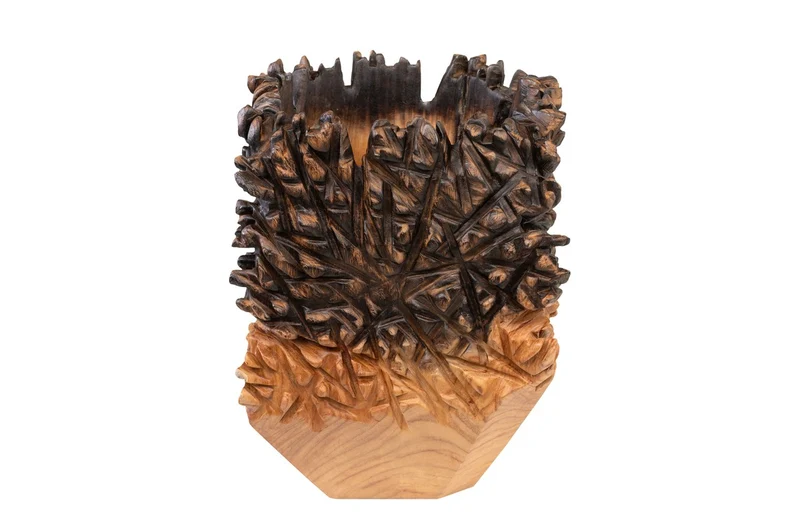 Casa Padrino Luxus Vase Naturfarben 30 x 30 x H. 40 cm - Massive Vase Sui aus hochwertigem Teakholz - Luxus Deko Accessoires