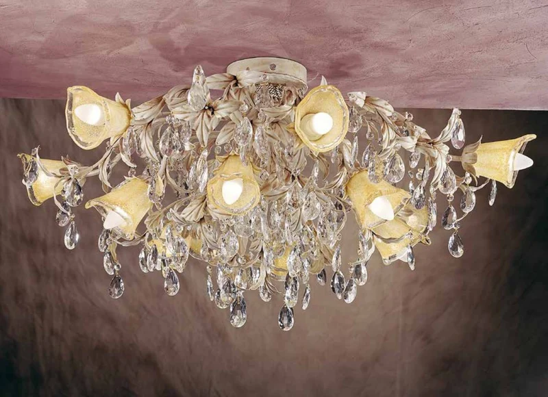 Casa Padrino Barock Deckenleuchte Antikweiß Ø 90 x T. 45 cm 16-flammig - Handgefertigte Leuchte aus Italien - Barock Leuchten