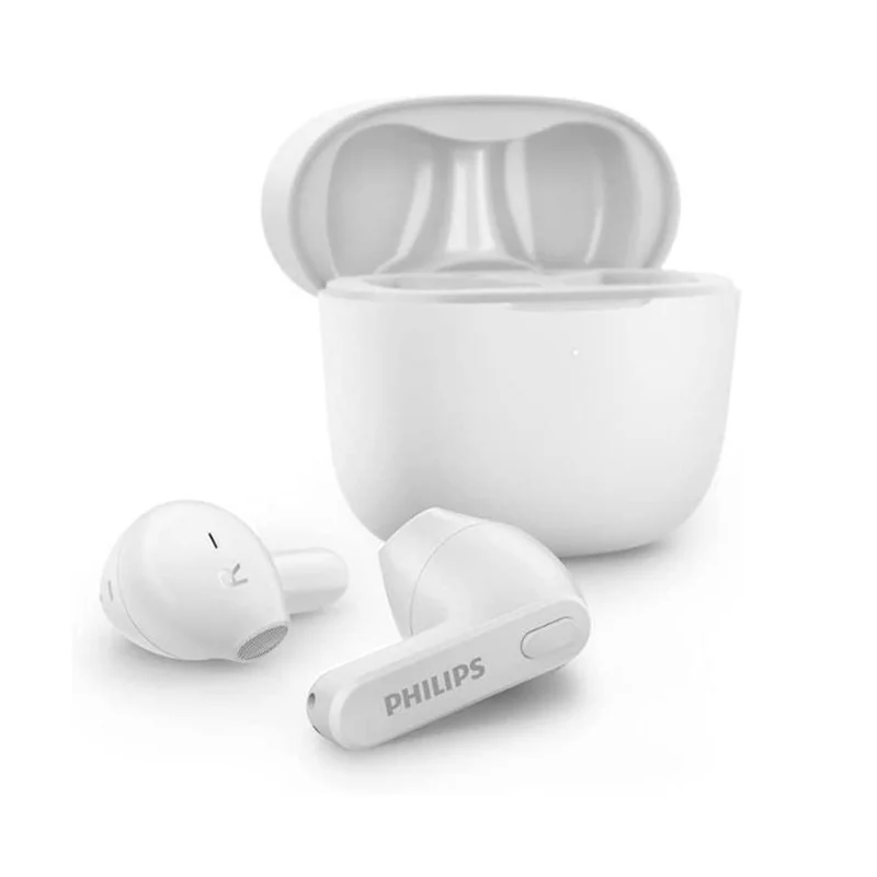 Philips Auricolari Wireless in Ear, Custodia di Ricarica Sottile, Resistenti all'Acqua, Bluetooth, 18 ore Riproduzione, Microfono integrato bianco
