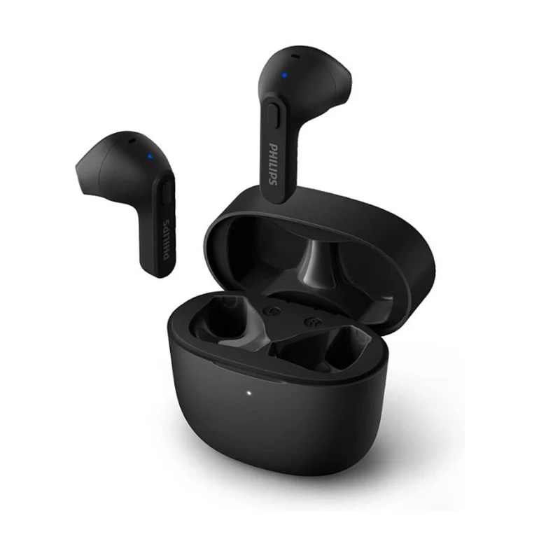 Philips Auricolari Wireless in Ear, Custodia di Ricarica Sottile, Resistenti all'Acqua, Bluetooth, 18 ore Riproduzione, Microfono integrato Nero
