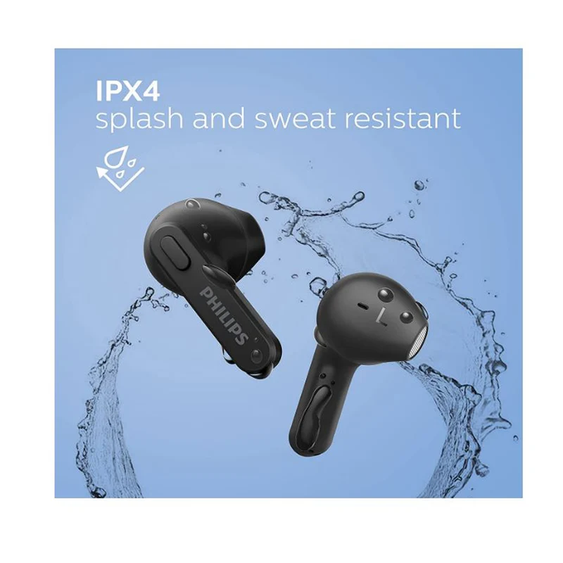 Philips Auricolari Wireless in Ear, Custodia di Ricarica Sottile, Resistenti all'Acqua, Bluetooth, 18 ore Riproduzione, Microfono integrato Nero