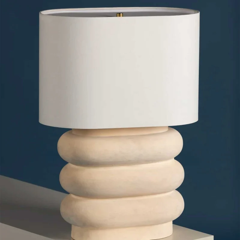 Ewing - Lampe à poser en céramique et lin, style japandi