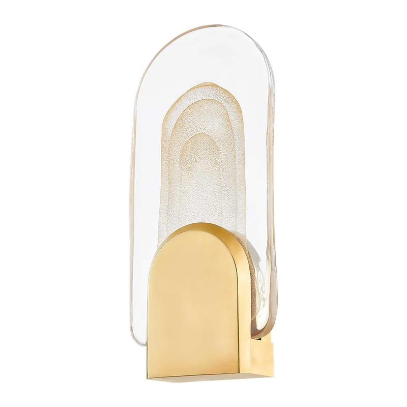 Morganite - Applique murale LED en verre et laiton, style art déco, H 42 cm