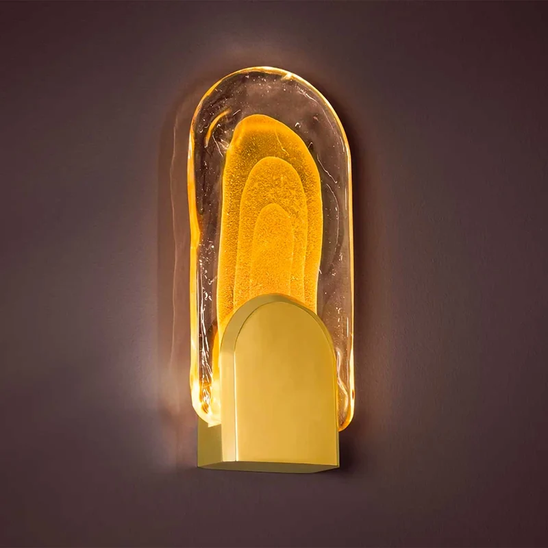 Morganite - Applique murale LED en verre et laiton, style art déco, H 42 cm