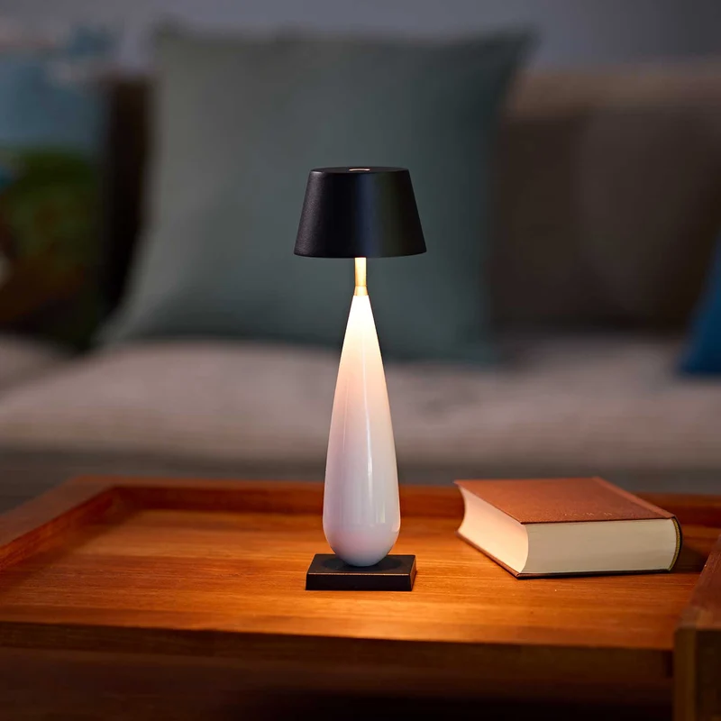 Thala - Lampe à poser LED sans fil IP65 en acier et céramique, style vintage