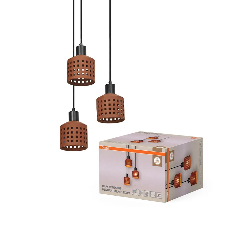 OSRAM DECOR Lampada a sospensione in argilla per finestre, marrone, 3 fiamme, E27