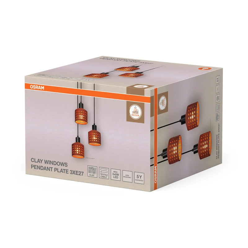 OSRAM DECOR Lampada a sospensione in argilla per finestre, marrone, 3 fiamme, E27