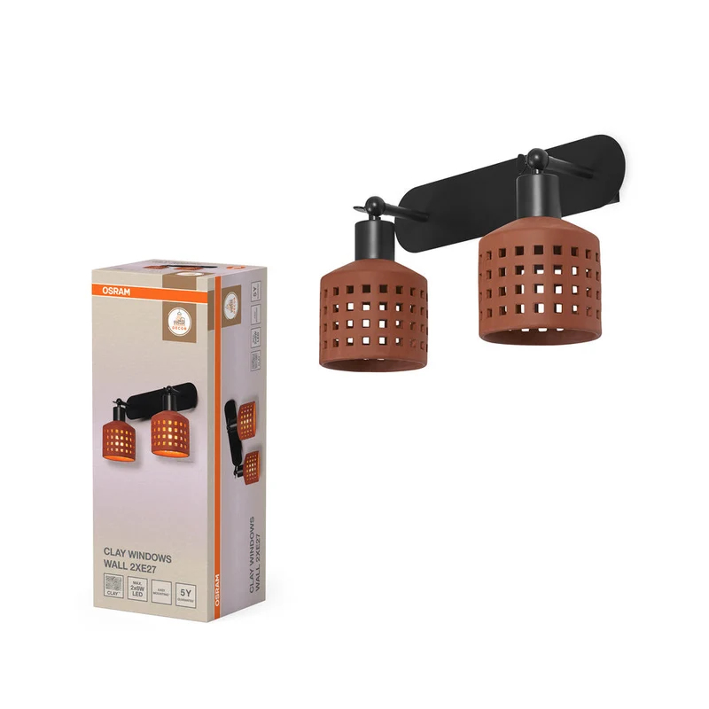 OSRAM DECOR Finestra in argilla Lampada da parete marrone, 2 fiamme, E27