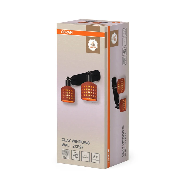 OSRAM DECOR Finestra in argilla Lampada da parete marrone, 2 fiamme, E27