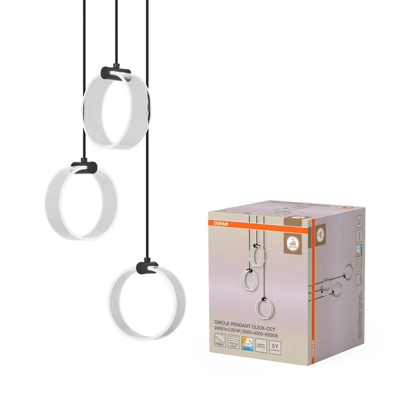 OSRAM DECOR Lampada a sospensione Circle, 3 pendenti, 20W, Click CCT Nero