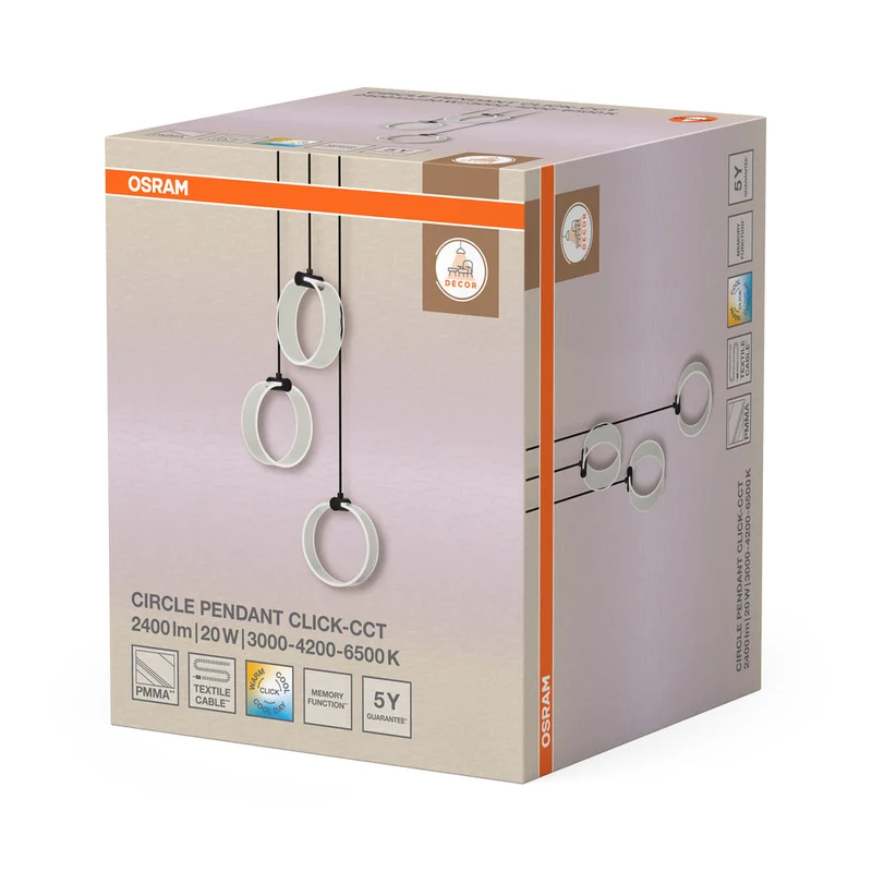 OSRAM DECOR Lampada a sospensione Circle, 3 pendenti, 20W, Click CCT Nero