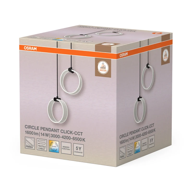 OSRAM DECOR Lampada a sospensione Circle, 2 pendenti, 14W, Click CCT Nero