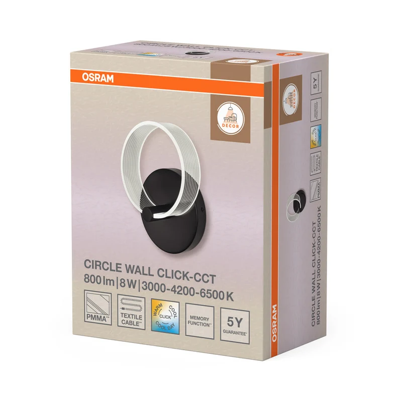 OSRAM DECOR Circle Applique da Parete 8W Click CCT Nero