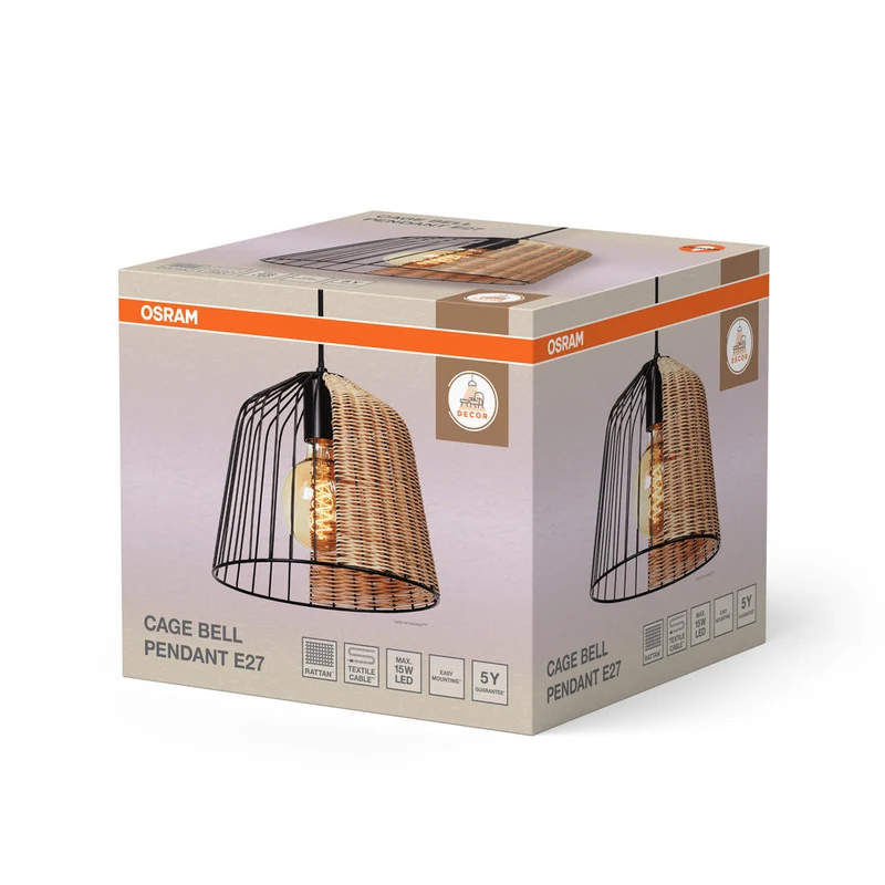 OSRAM DECOR Lampada a sospensione a gabbia a campana, nero/marrone, E27