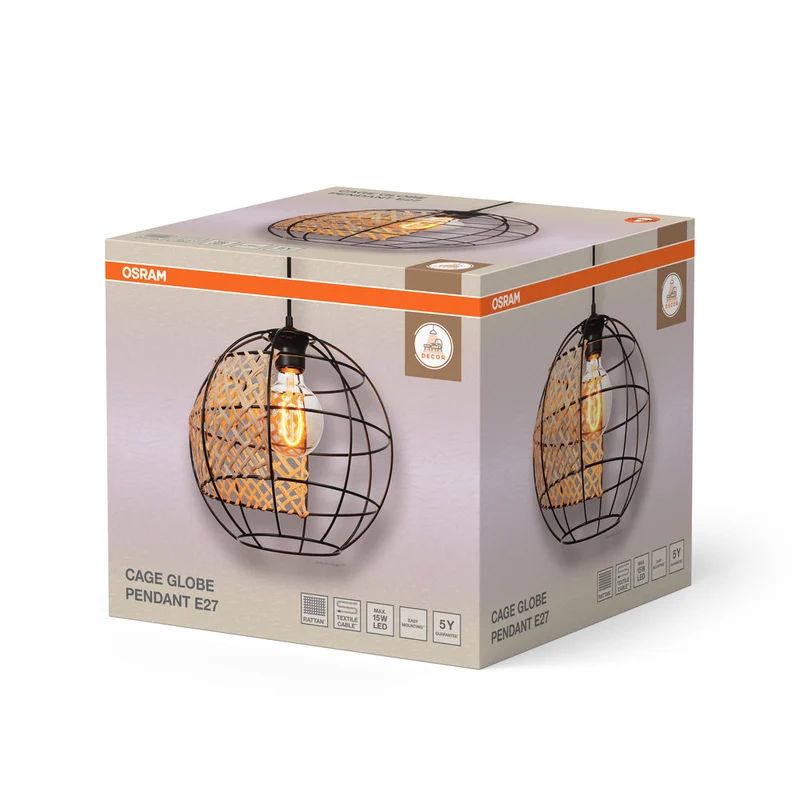 OSRAM DECOR Lampada a sospensione con gabbia a globo, nero/marrone, E27