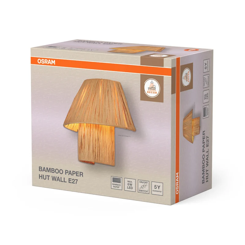 OSRAM DECOR Lampada da parete in carta di bambù marrone, E27, 280mm