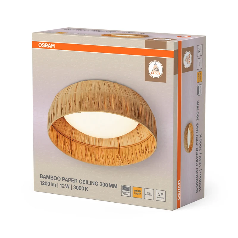 OSRAM DECOR Lampada a soffitto in carta di bambù marrone, 300mm, 12W