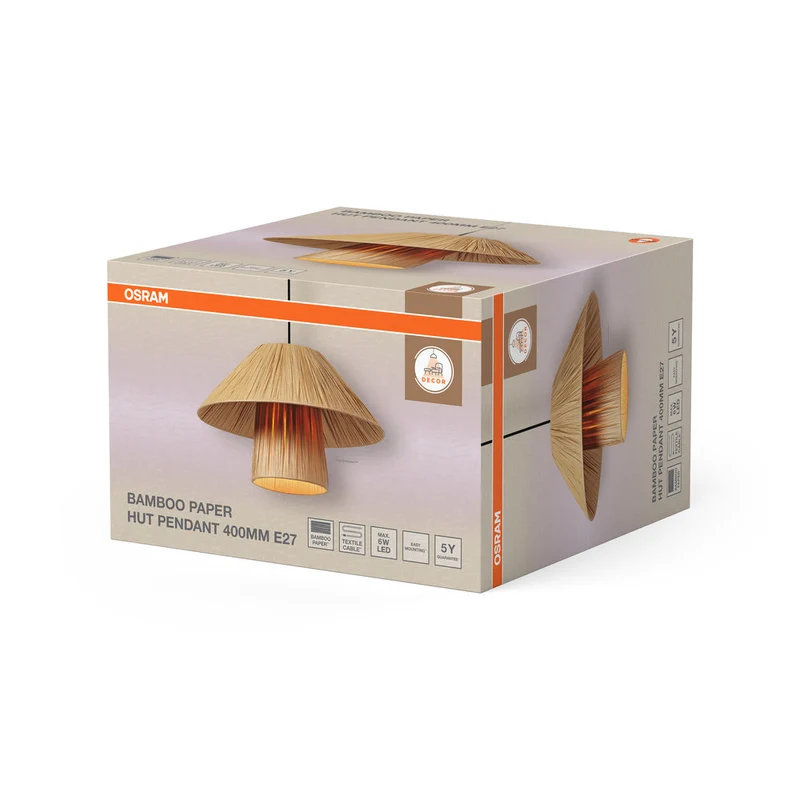 OSRAM DECOR Bamboo Carta Capanna Lampadario Lampada a sospensione 400 E27 Marrone