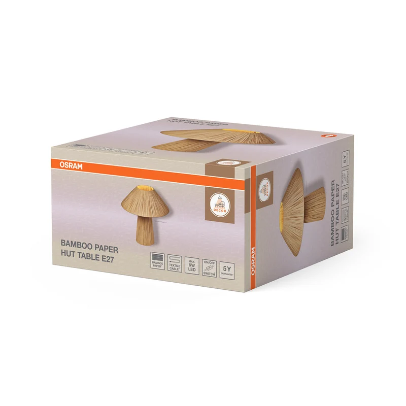 OSRAM DECOR Capanna di Carta di Bambù Lampada da Tavolo 1xE27 Marrone