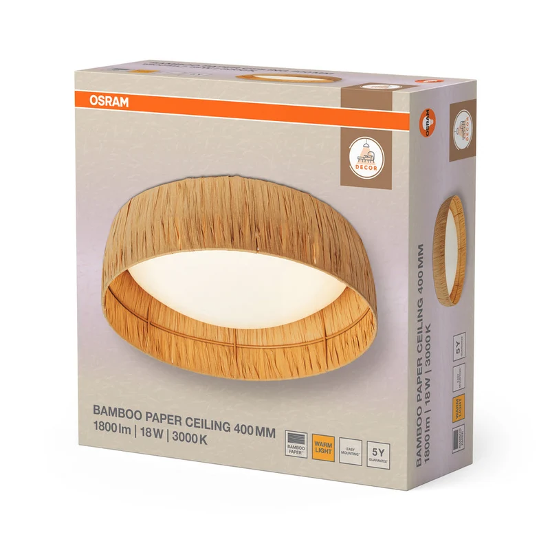 OSRAM DECOR Lampada a soffitto in carta di bambù marrone, 400mm, 18W