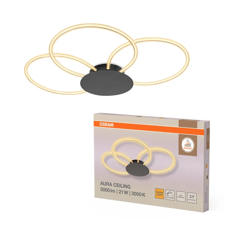 OSRAM DECOR Aura Plafoniera da soffitto, 21W, 3000K, 2200lm, Click DIM