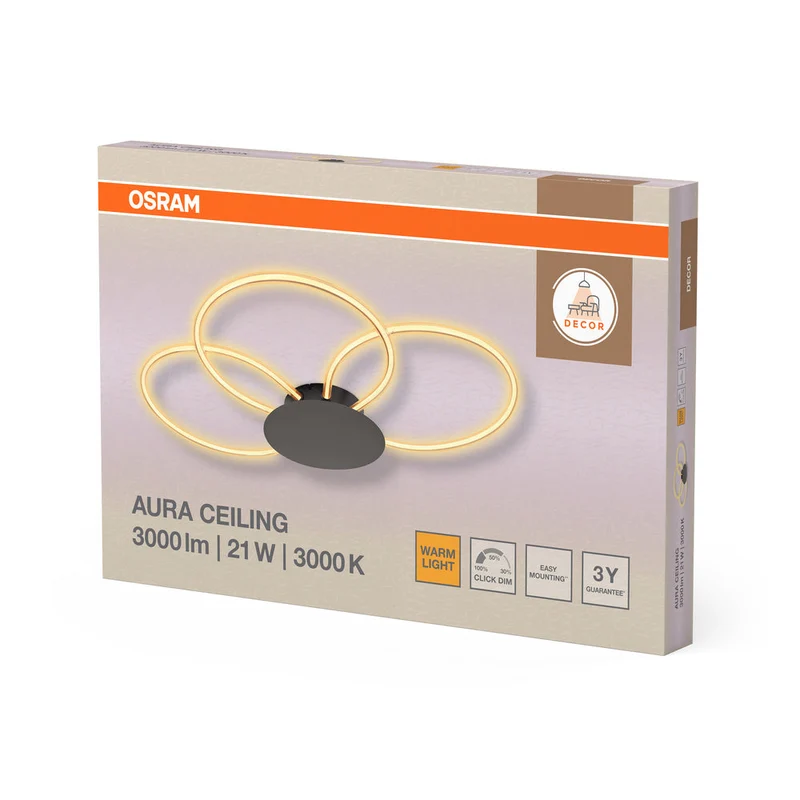 OSRAM DECOR Aura Plafoniera da soffitto, 21W, 3000K, 2200lm, Click DIM